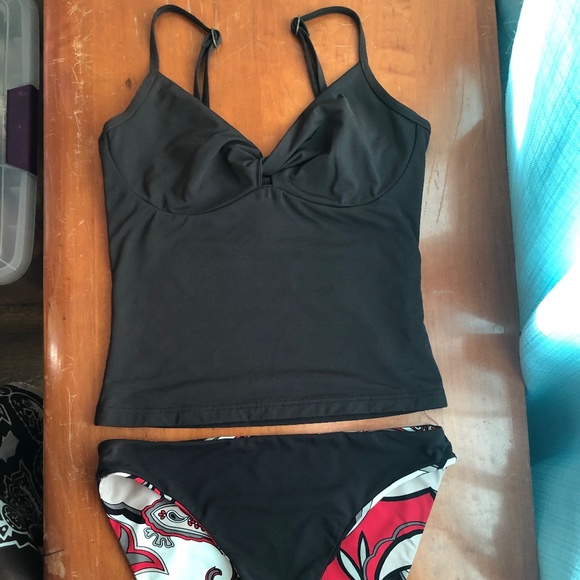 Tankini Set Brown Red Paisley Adjustable Jets Reversible Swimsuit Bikini Straps - Picture 2 of 16